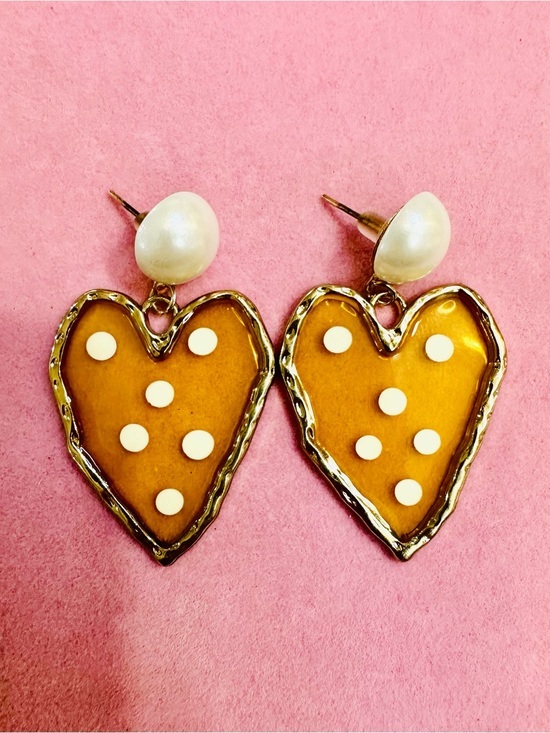 Jewelry - NWT Pearl Stud Amber Heart Drop Earrings